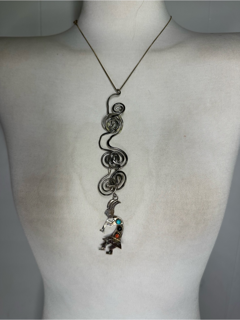 Vintage Unusual Sterling Silver Southwestern Mystical Kokopelli Necklace